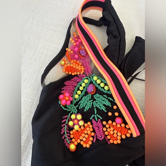 NWT $850 PatBO Neon Beaded Embellished Black Mesh Beach Maxi Small - Picture 13 of 16